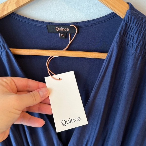 Quince Long Sleeve Dress Tencel Jersey Fit & Flare Navy Blue Dress NWT - Picture 5 of 10